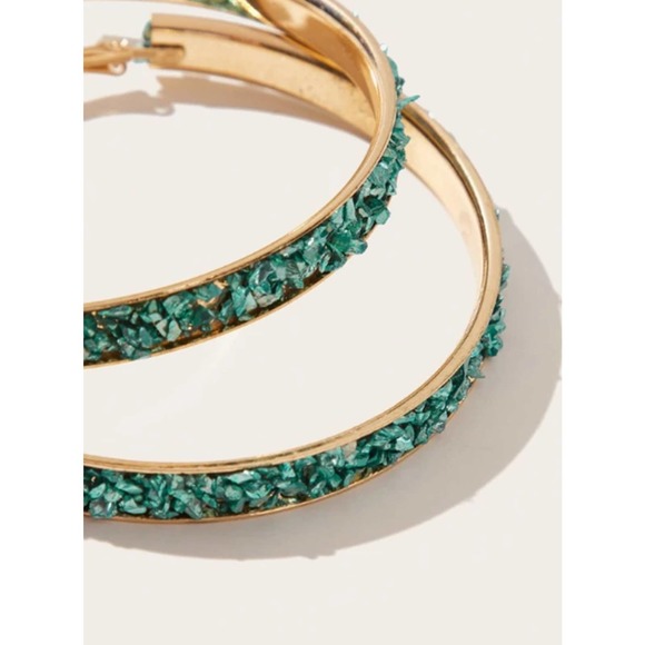 Blue Rhinestone Earrings, Large Rhinestone Hoops - Picture 4 of 6